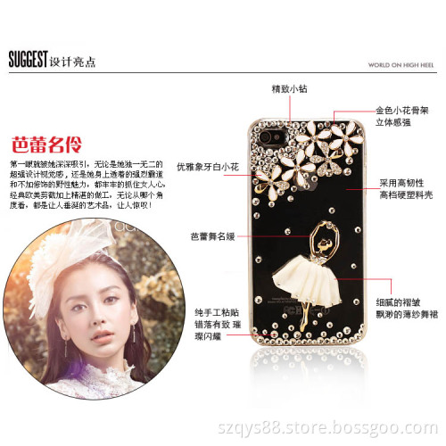New Fashion Swarovski Manual Handmade Rhinestone Elegant Ballet Girl Luxury Back Case for iPhone 4 4s